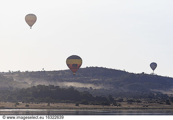 South Africa  North West  Bojanala Platinum  three hot-air balloons at Pilanesberg Game Reserve