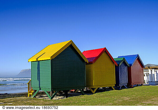 South Africa  Western Cape Province  Cape Town  Row of colorful beach huts at Muizenberg Beach