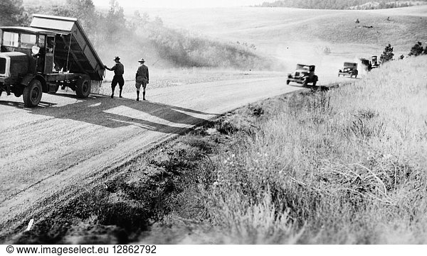 SOUTH DAKOTA: ROADS 1932. Highway construction in Hot Springs South Dakota. Photograph 1932.