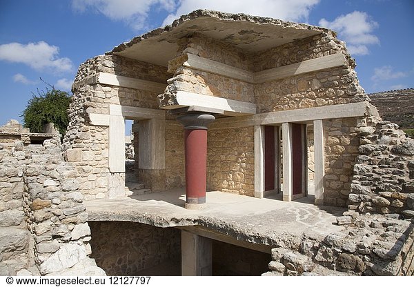 South entrance  Knossos palace archaeological site  Crete island  Greece  Europe.