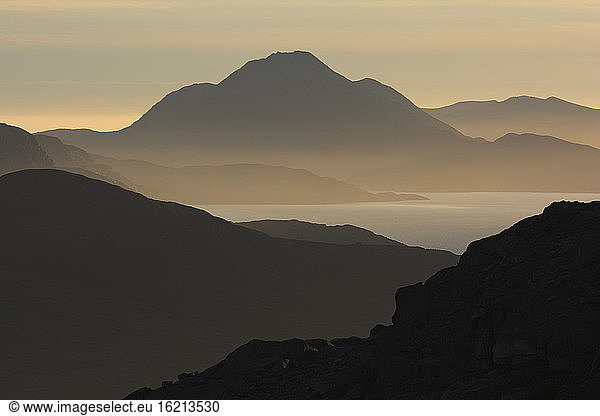 South Greenland, Tasiilaq, Mountain scenery, afterglow
