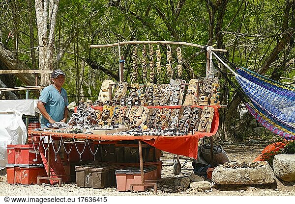 Souvenir seller  excavation site  Chichen Itza  Yucatan  Mexico  Central America