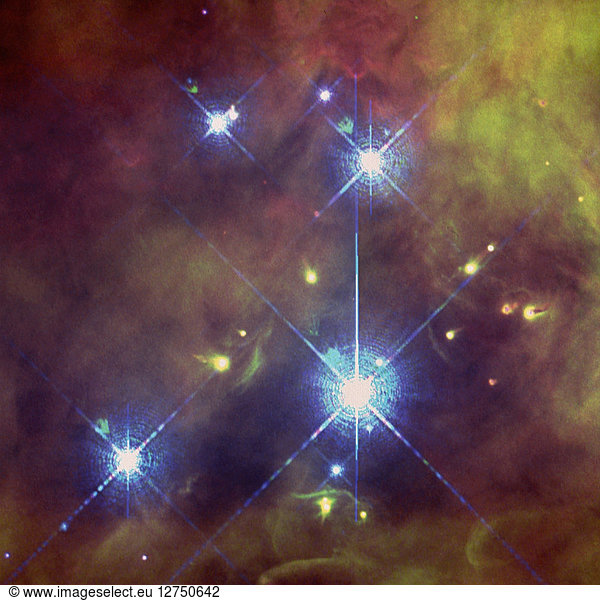 SPACE: TRAPEZIUM CLUSTER. A view of the four massive stars of the ...