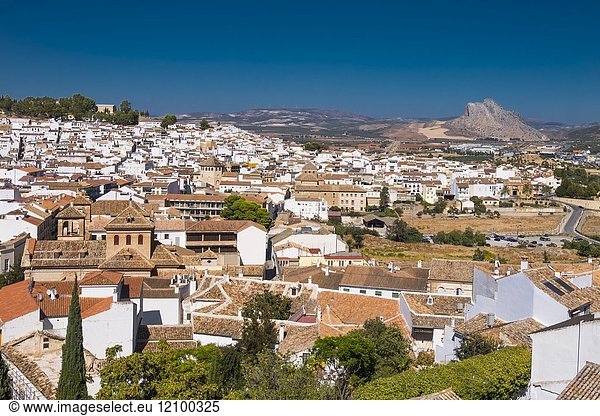 Spain  Andalusia  Malaga Province  Antequera and back the 'Peña de los enamorados' mountain.