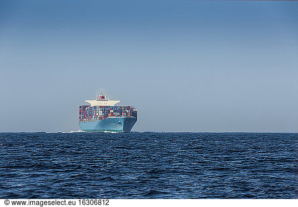 Spain  Andalusia  Tarifa  Cargo ship on the ocean