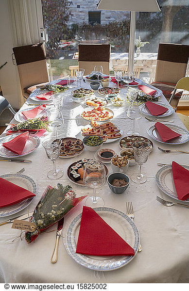 Spain  Appetizers lying on set Christmas table