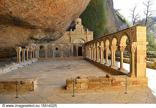 Spain  Aragon  Jaca  rock hermitage and troglodytic cloister of San Juan de la Pena  dated 10th-12th centuries  carved columns of the cloister