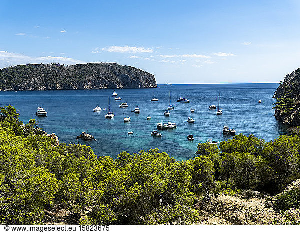 Spain  Balearic Islands  Camp de Mar  Various boats floating in bay of Mallorca island