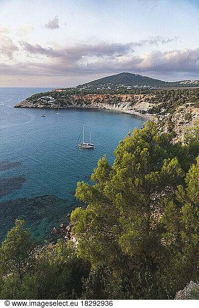 Spain  Balearic Islands  Coastline of Ibiza island at dusk