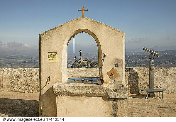 Spain  Balearic Islands  Felanitx  Observation point of Sanctuary of San Salvador with Creu des Picot cross in background