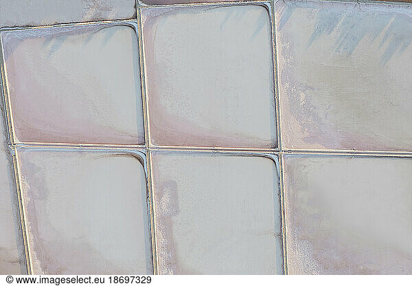 Spain  Balearic Islands  Formentera  Drone view of salt flats in Ses Salines Natural Park