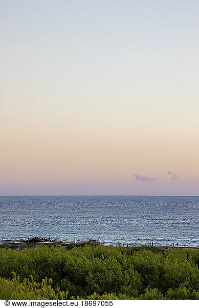 Spain  Balearic Islands  Formentera  Sky over Mediterranean coast at dusk