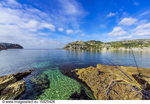 Spain  Balearic Islands  Mallorca  Andratx Region  Port d'Andratx  natural harbour  fishing rods