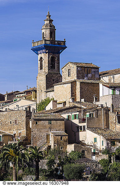 Spain  Balearic Islands  Mallorca  Valldemossa  S'Arxiduc  Church spire
