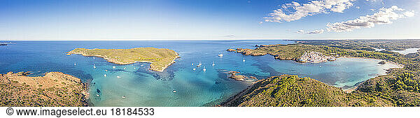 Spain  Balearic Islands  Menorca  Panoramic view of Colom Island and surrounding landscape in summer