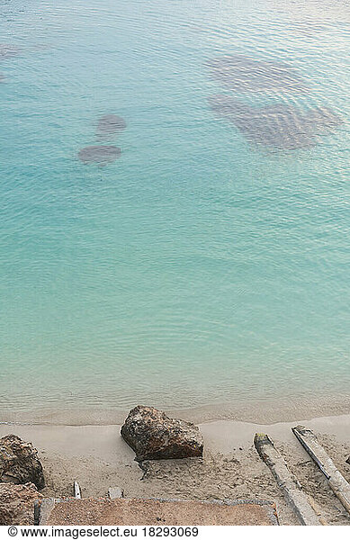 Spain  Balearic Islands  Turquoise water of Mediterranean Sea by Cala Saladeta beach