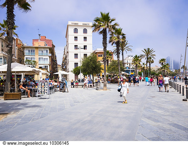 Spain  Barcelona  La Barceloneta  promenade at San Sebastia beach