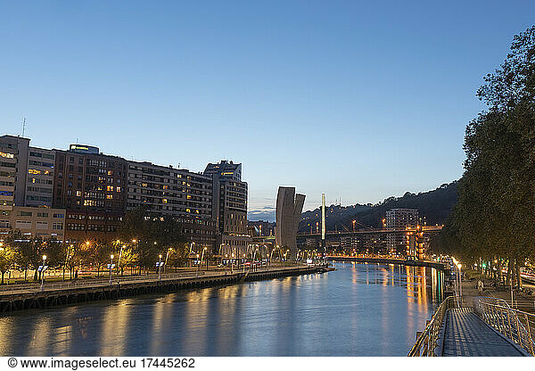 Spain  Biscay  Bilbao  Long exposure of River Nervion canal at dusk
