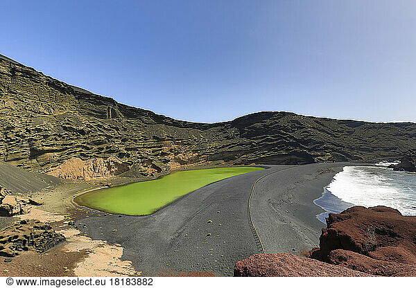Spain  Canary Islands  Lago Verde lagoon on Lanzarote island