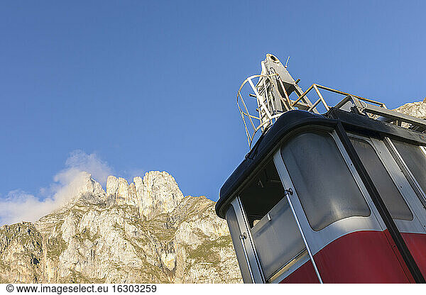 Spain  Cantabria  Picos de Europa National Park  Cable car at mountain massif Pena Remona