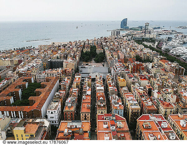 Spain  Catalonia  Barcelona  Aerial view of apartments in residential district