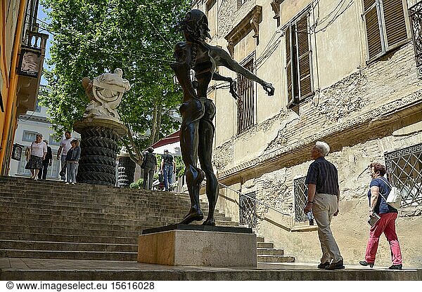 Spain  Catalonia  Costa Brava  province of Girona  Figueres  Staircases lined with sculpture leading in Gala and Salvadore Dali Place