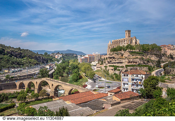 Spain  Catalonia  Manresa City  The Old Bridge and La Seu Cathedral