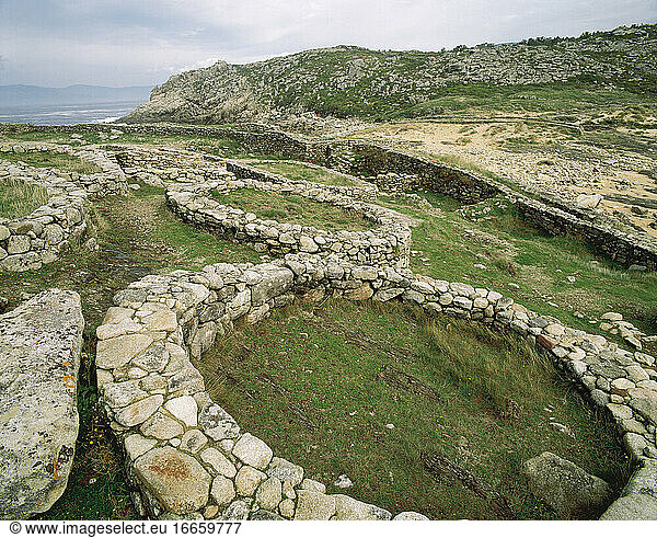 Spain. Celtic Period. Culture of the Castros. Castro of Barona. Detail of the concentric walls that form the fortified enclosures of circular form. Galicia.