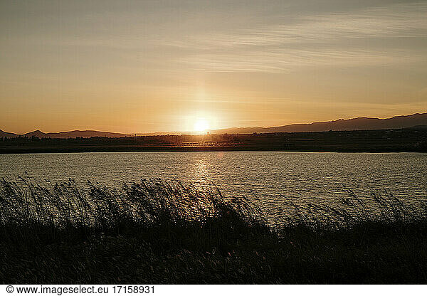 Spain  Ebro Delta  Sunset over landscape