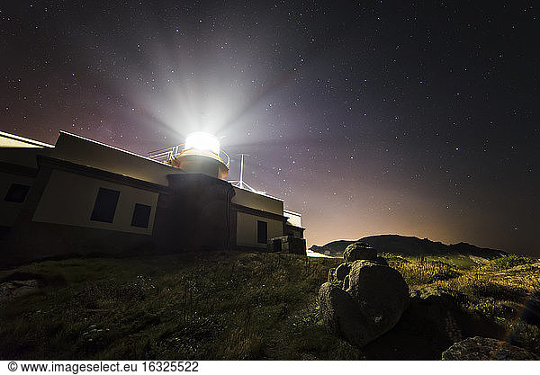 Spain  Galicia  Ferrol  Cape Prior  lighthouse at night