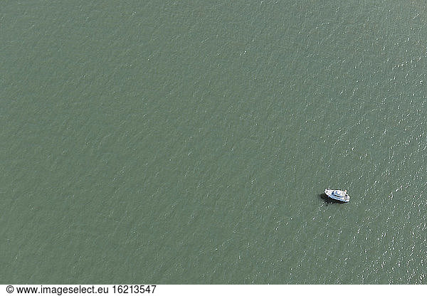 Spain  Huelva  View of sport fishing boat in Atlantic Ocean