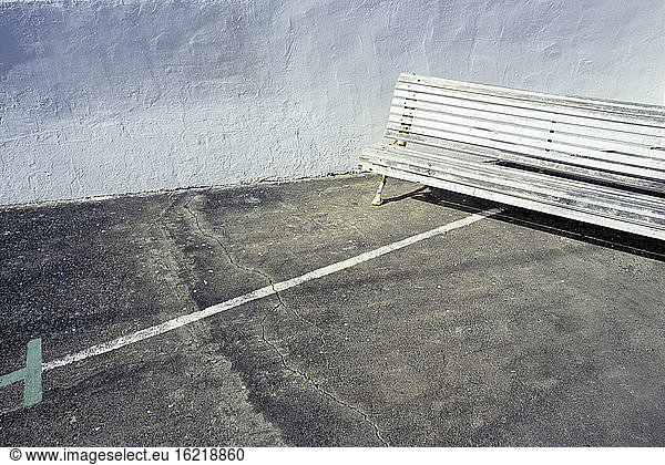 Spain  Lanzarote  Park bench in backyard