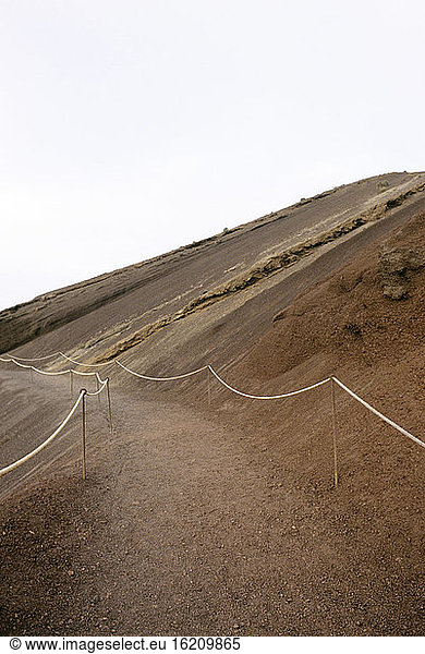 Spain  Lanzarote  path  barrier  rock formation