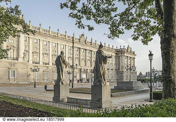 Spain  Madrid  Statues in front of Madrid Royal Palace