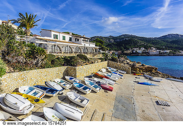 Spain  Mallorca  Sant Elm  boats at seafront
