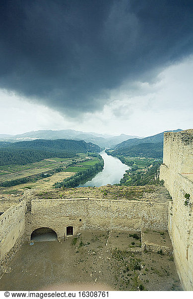 Spain  Miravet  view from fortress above River Ebro