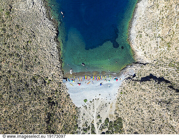 Spain  Murcia  La Azohia  Aerial view of Cala Cerrada beach in summer