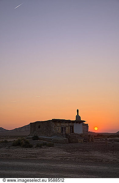 Spain  Navarra  Bardenas Reales  Semi-desert natural region  Nature Park  Refuge at sunset