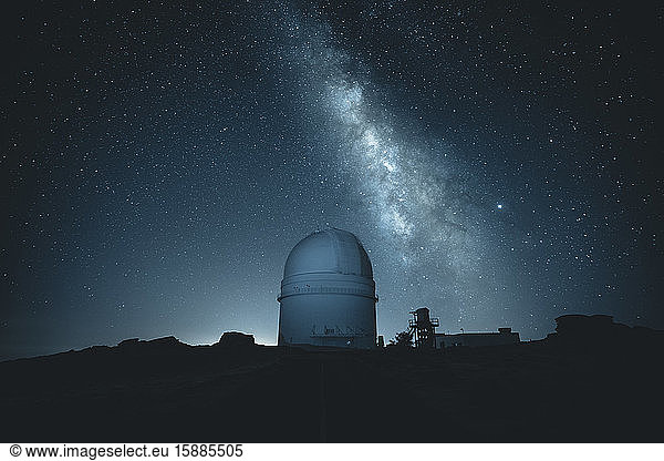 Spain  Province of Almeria  Milky Way galaxy over Calar Alto Observatory at night