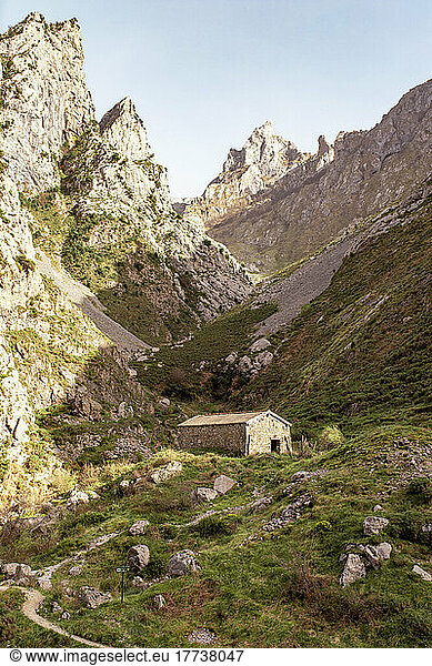 Spain  Province of Leon  Leon  Secluded hut in Picos de Europa mountains