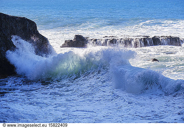 Spain  Santa Cruz de Tenerife  Taguluche  Ocean waves splashing at Playa de Guarinen