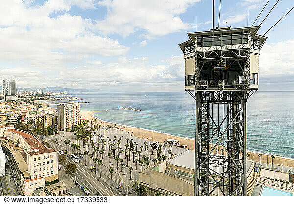 Spanien  Barcelona  Seilbahnturm am Hafen von Barcelona und Küste