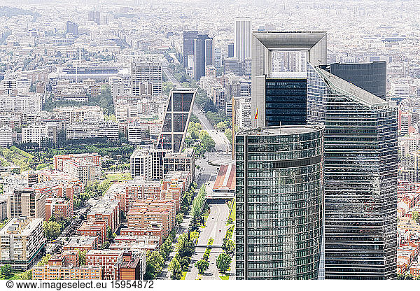 Spanien  Madrid  Hubschrauberansicht des Geschäftsbereichs Cuatro Torres