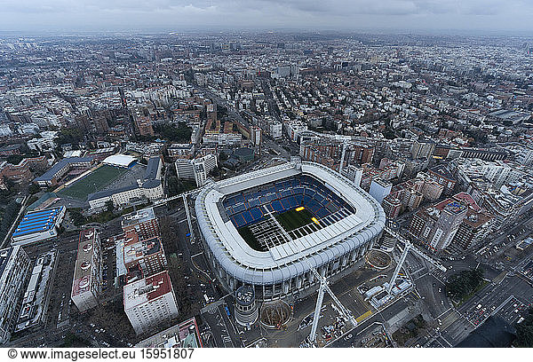 Spanien  Madrid  Luftaufnahme des Santiago-Bernabeu-Stadions