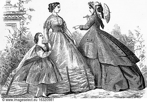 Spanische Mode. Um 1860. Antike Illustration. 1865.