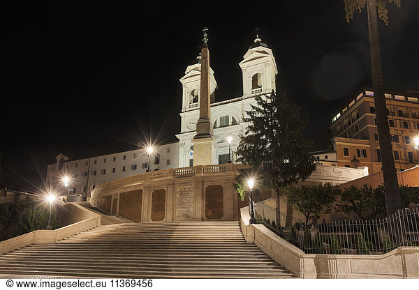 Spanish Steps with church lit up at night  Piazza di Spagna  Rome  Italy