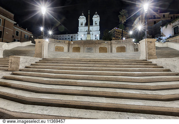 Spanish Steps with church lit up at night  Piazza di Spagna  Rome  Italy