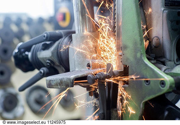 Sparks on grinding machine