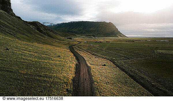 Spectacular aerial view of a country road in Iceland