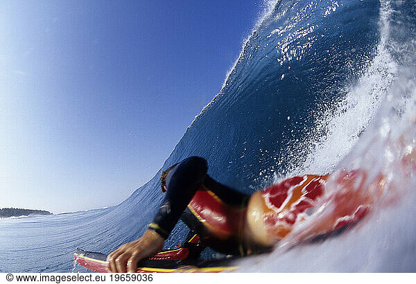 Spencer Skipper bodyboarding in Mexico. (fisheye)